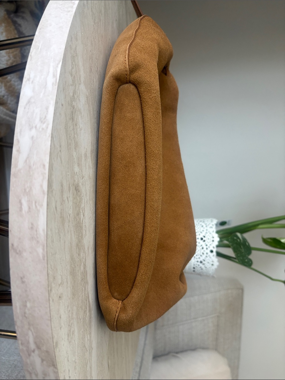 The Camren Gathered Shoulder Bag in aged cognac suede - Picture 8 of 16